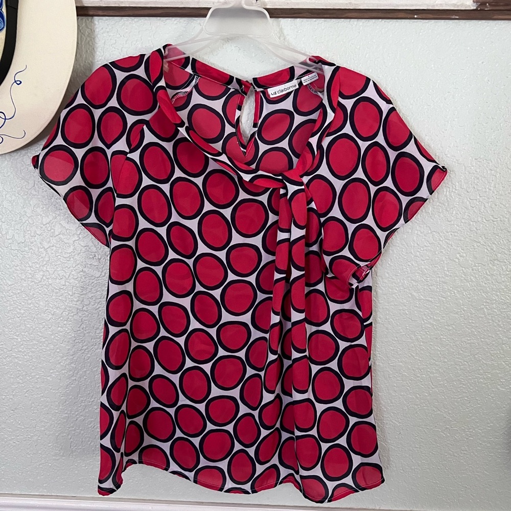 Liz Claiborne Polka Dot Vintage Style Blouse.